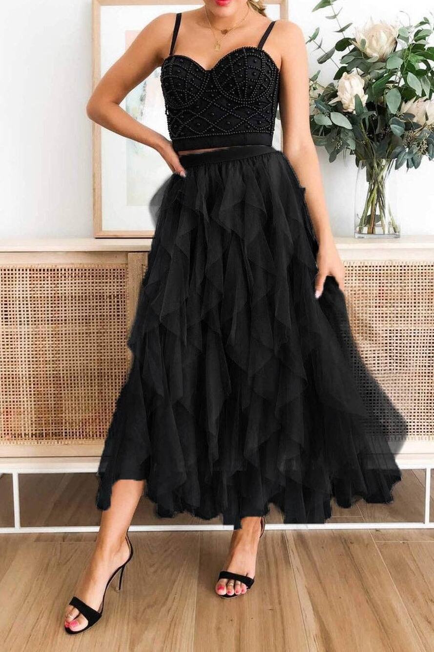 A-line Long Tulle Skirts-Black